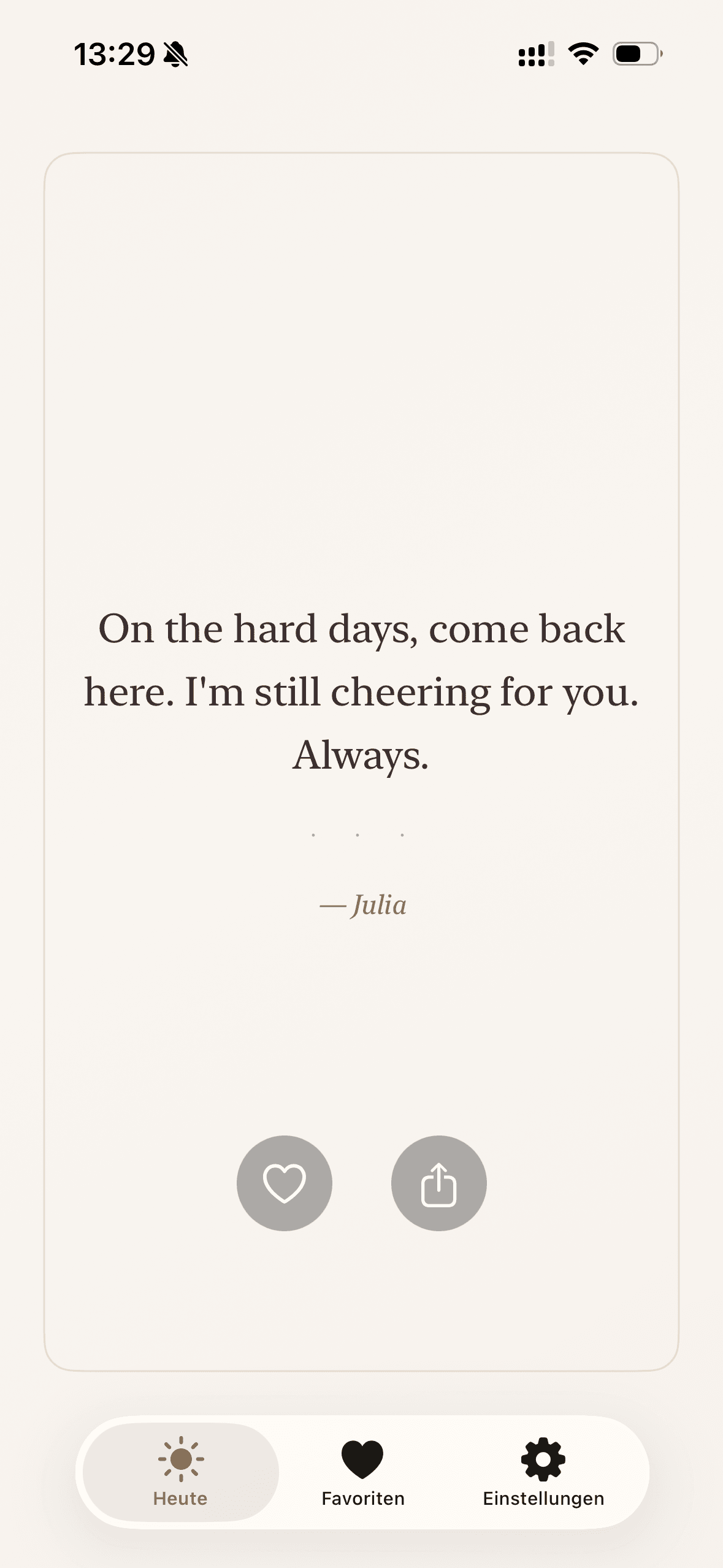 Die Re:Ember-App zeigt den heutigen Ember, eine persönliche Nachricht von Julia