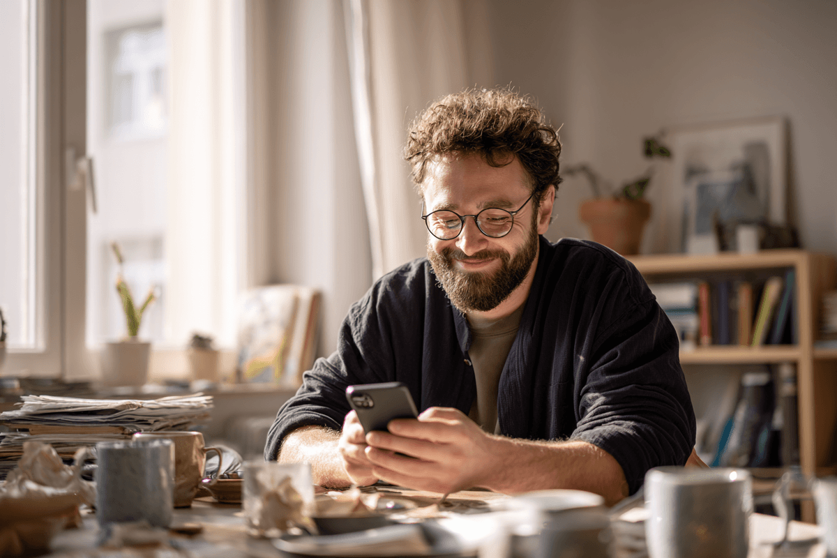 A man reading his father's words on a quiet morning