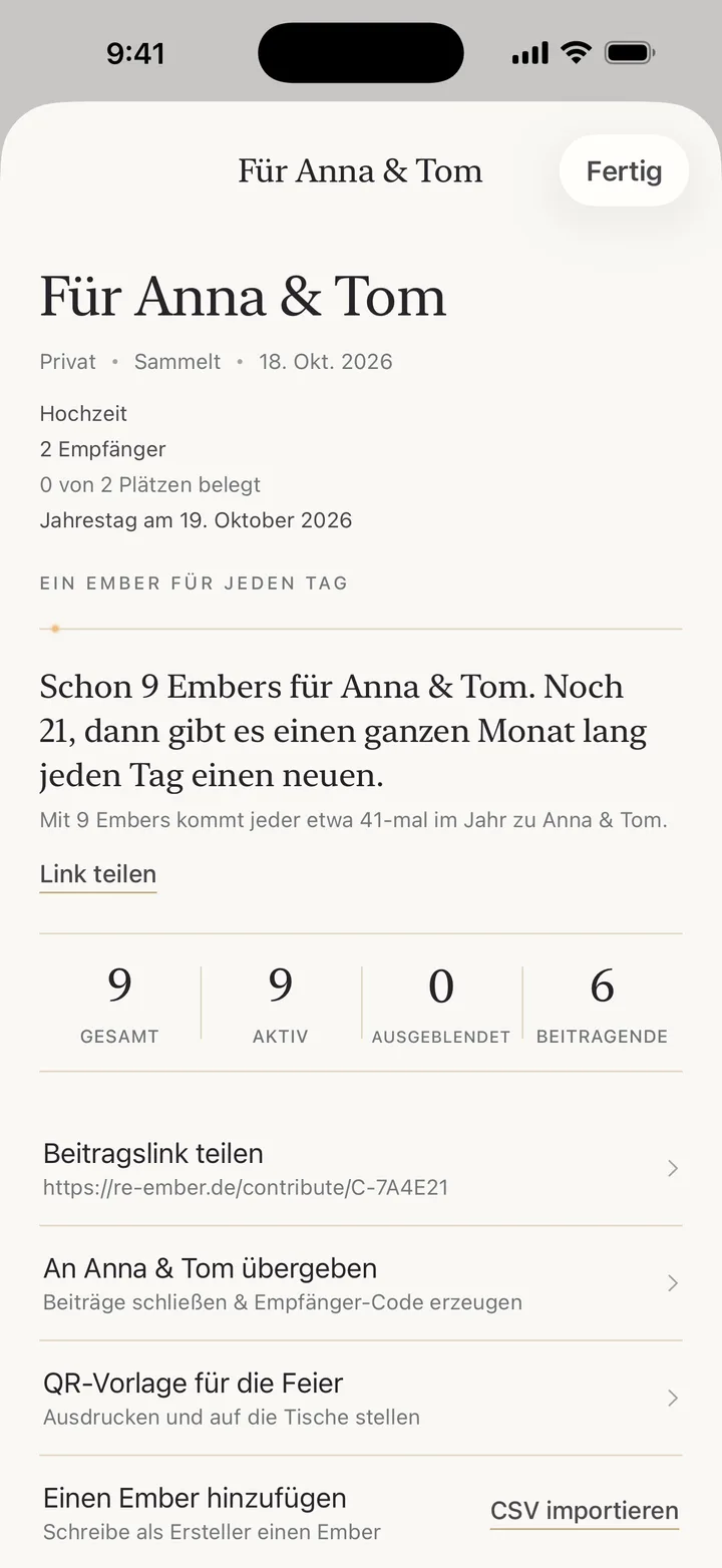 Verwaltung eines Gift Space für Annas Geburtstag in der App